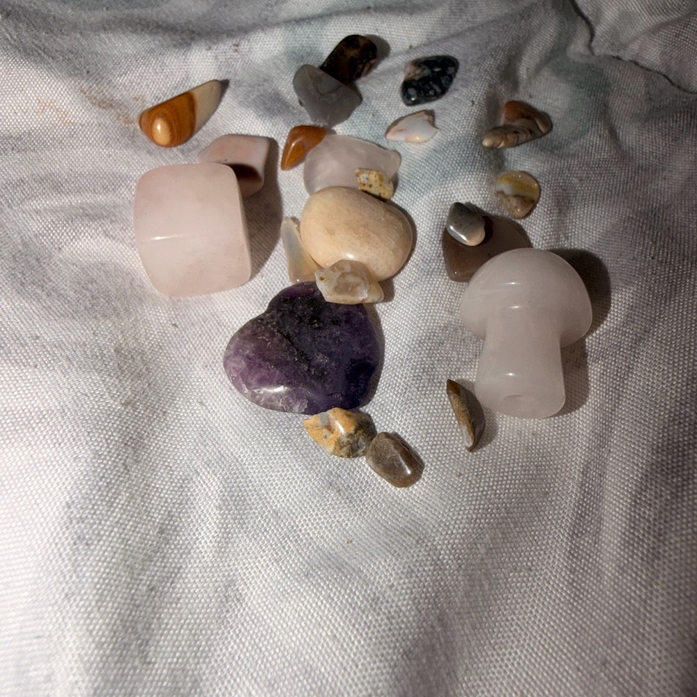 SOLD Polished Rose Quartz & Amethyst Pocket Stones with Mixed Tumbled Stones
